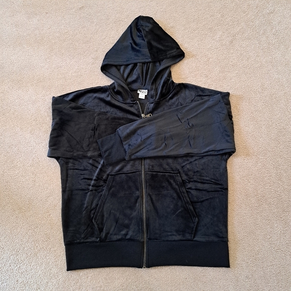 Black Bow 2 Piece Set Joggers Hoodie Velour Size Medium Black Track Suit - Picture 2 of 14